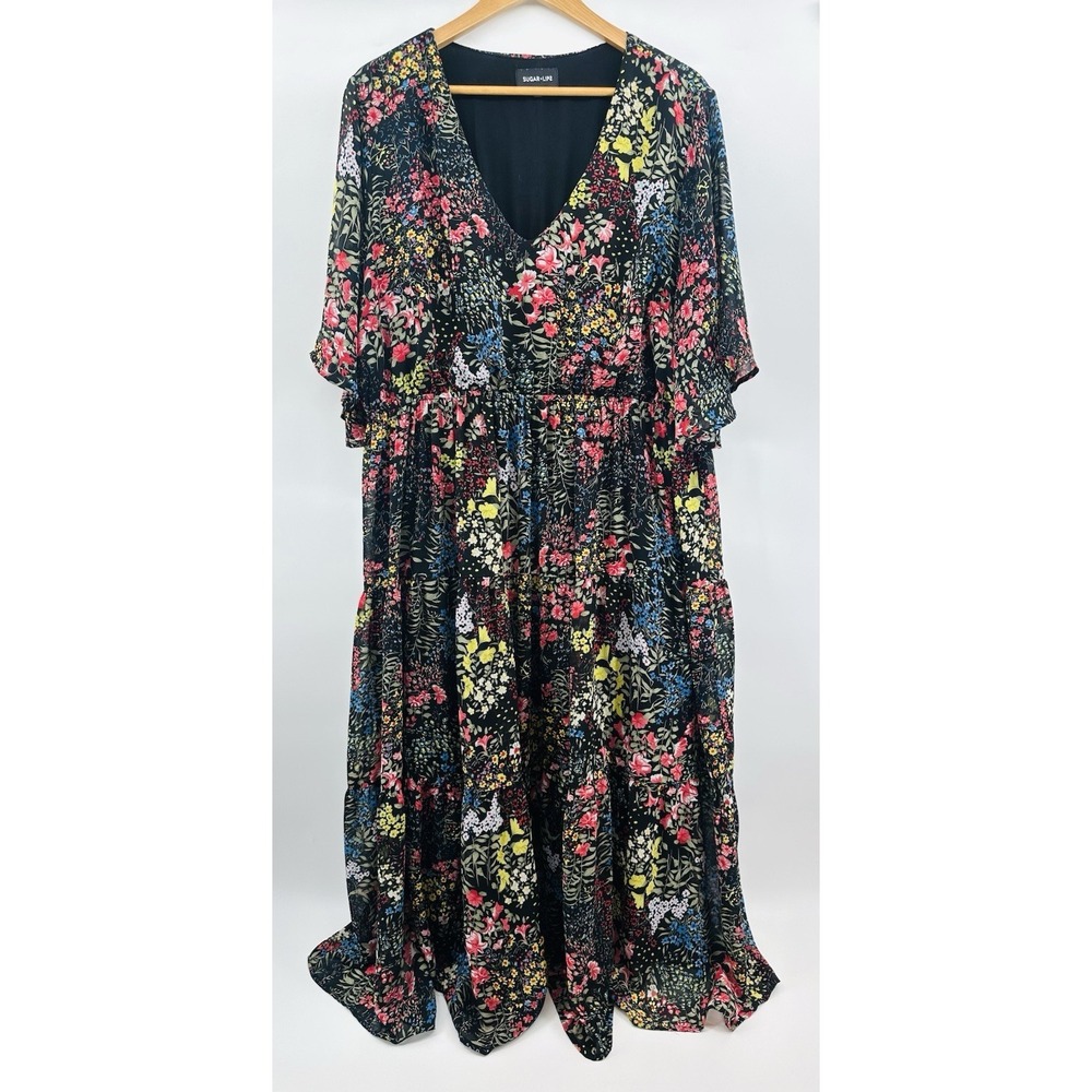 Sugar Lips Floral Maxi Dress 3X Floral Cottagecore Whimsy Flutter Sleeve SS27 - Picture 2 of 13